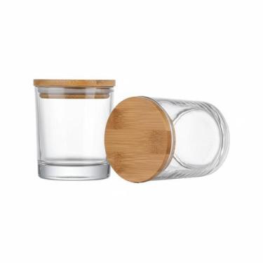 Imagem de Kit 10 Copos de Vidro 120ml com Tampa Madeira e Vedação para Velas - E