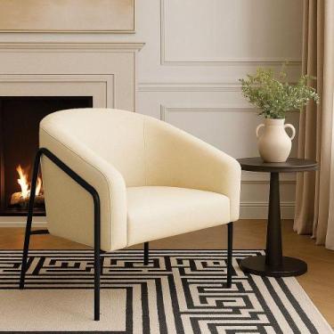 Imagem de Poltrona Sala Industrial Alta Preto Stella Linho D03 - D'rossi Cor Beg