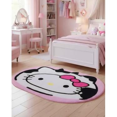 Imagem de Tapete adorável de gato de vaca com desenho fofo de caxemira macia perfeita para decoração de quarto de meninas, absorvente de água e antiderrapante 80 cm x 49 cm