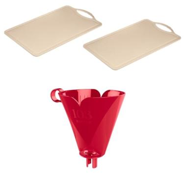 Imagem de Kit com 1 Suporte de Filtro de Café Vermelho 103 + 2 Tábua de Corte Plástica Atóxica Cinza