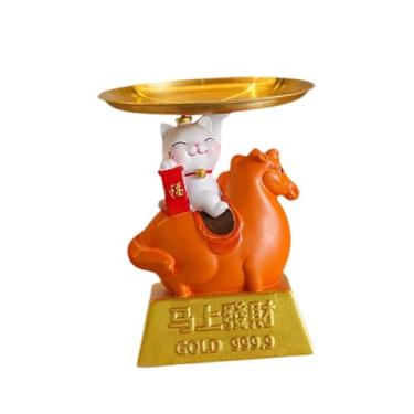 Imagem de Fenteer Bandeja Decorativa Gato da Sorte, Porta-Doces, Porta-Chaves, Decoração para Mesa de Sala de Estar, de Entrada, Escritório ou Rack de TV, Laranja