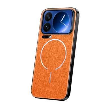Imagem de POYUFRG Capa magnética para Xiaomi 17 Pro Max/17 Pro/17, Slim Business Lychee Pattern Capa de couro compatível com carregamento sem fio, laranja, 17 Pro