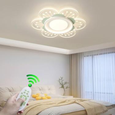 Imagem de Luminária de teto moderna com dimmer, cúpula transparente em acrílico com design de flor, 45W, LED, controle remoto, ideal para quartos infantis, quartos de meninos e meninas.