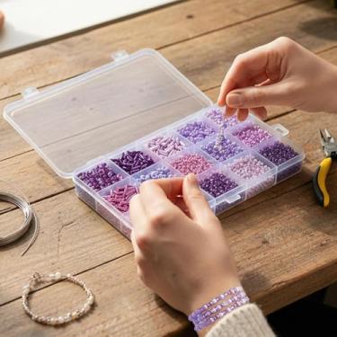 Imagem de Conjunto de 1600 contas de vidro para fabricação de joias, 15 grades DIY sortidas de contas coloridas para artesanato, miçangas e acessórios