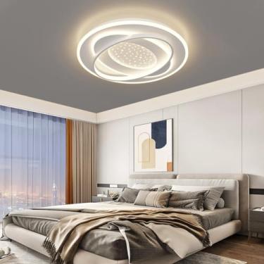 Imagem de Luminária de teto LED moderna e criativa, oval, embutida, dimerizável, 44W, com controle remoto, design branco, ideal para ambientes internos, como sala de estar, cozinha, quarto, restaurant