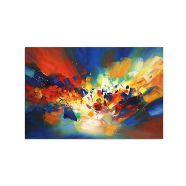 Imagem de Impressões abstratas em tela-Quadro texturizado para parede-Azul vermelho e amarelo-Pintura moderna para sala de estar 30x45cm Sem Moldura