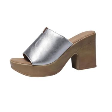 Imagem de Salto romano feminino vazado com salto de 9 cm para estilo casual de verão, Prata, 35