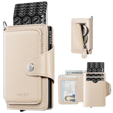 Imagem de VULKIT Carteira feminina com porta-cartões pop-up com bolso para moedas com zíper, capa para cartão de crédito com bloqueio de RFID, comporta mais de 8 cartões, compartimento para dinheiro, janela