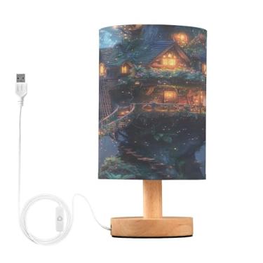 Imagem de Joisal Candeeiros de mesa Fantasy Treehouse para escritório com porta USB para mesas de cabeceira, iluminação de quarto
