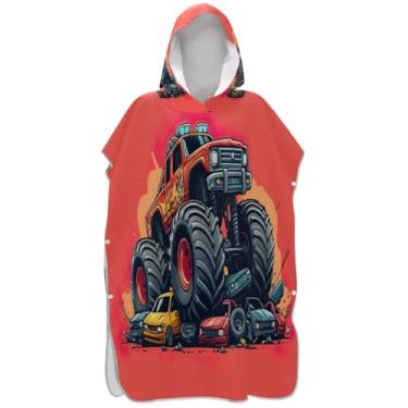 Imagem de Joisal Poncho de surfe vermelho com desenho animado colorido para adultos com estampa de toalha de praia plus size para homens com capuz