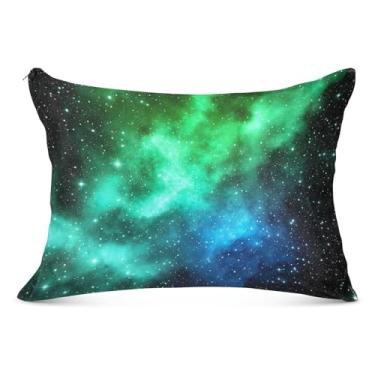 Imagem de Arte verde azul preto estrelado fronha decorativa com zíper para travesseiro padrão Queen King fronha decoração de cama engraçada, tamanho king, 50,8 cm x 101,6 cm