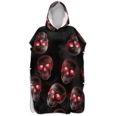Imagem de Joisal Roupão para troca de poncho de surfe de caveira legal olhos vermelhos para adultos toalha de natação com capuz plus size homens mulheres poncho com capuz
