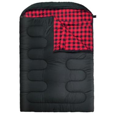 Imagem de WKFAMOUT Saco de dormir duplo de 0 graus para adultos, tamanho queen, saco de dormir para 2 pessoas para clima frio com saco de compressão para acampamento, caça e acampamento de barraca