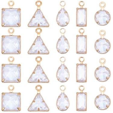 Imagem de SUNNYCLUE 1 caixa, 30 peças, pingentes de cristal facetado de zircônia cúbica, metal, ouro, geométrico, lágrima, quadrado, retangular, triângulo, pingentes de strass redondos para fazer joias, brincos
