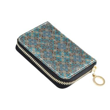 Imagem de Carteira feminina vintage floral geométrica de couro com porta-cartões com bloqueio de RFID, pequena carteira para dinheiro de viagem com bolso para moedas