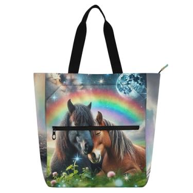 Imagem de GAIGEO Bolsa feminina Horses Mate para trabalho, lona, escola, com zíper, bolsas infantis fofas para amantes de livros