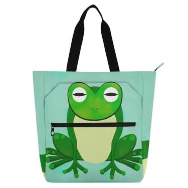 Imagem de GAIGEO Sacolas de trabalho com desenho de sapo verde para mulheres, bolsas de lona para faculdade, escola, média, para amantes de livros