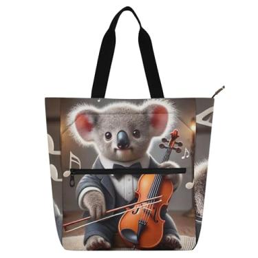 Imagem de GAIGEO Linda bolsa de mão Koala Violino Maestro para crianças, mulheres, escola, trabalho, professor, viagem, bolsa com zíper