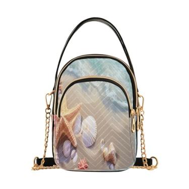 Imagem de Bolsa tiracolo feminina Christmas Cookie pequena, transversal com alça, bolsas transversais elegantes para viagens, Estrela-do-mar flutua na água e conchas na praia-3, One Size