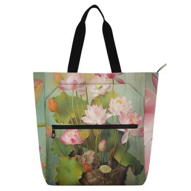 Imagem de Bolsa de trabalho feminina com flores de lírio aquático, lona, praia, escola, bolsa mensageiro, livros, presentes