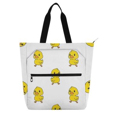 Imagem de GAIGEO Linda sacola de trabalho de patos amarelos para mulheres, bolsa escolar de lona com zíper, presente infantil fofo para amantes de livros