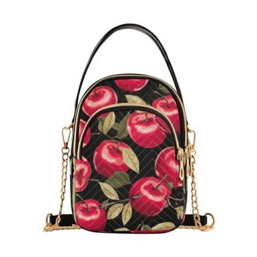 Imagem de Bolsa transversal feminina verde e azul tropical em azul, bolsa transversal de corrente dourada, bolsas de ombro transversais para mulheres, Frutas de maçã vermelha - 4, One Size