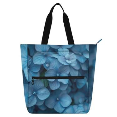 Imagem de GAIGEO Sacolas femininas com flor de hortênsia azul para trabalho, bolsa escolar universitária, bolsa de professores com compartimentos