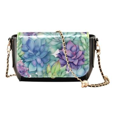 Imagem de Girassol em uma bolsa tiracolo amarela com bolso, bolsa de ombro de couro transversal, bolsas transversais de couro para mulheres, Aquarela de plantas suculentas-4, One Size