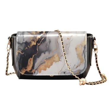 Imagem de Starfish flutua na água e conchas na praia bolsas transversais de couro para mulheres, tamanho médio, bolsa feminina de couro com zíper, Pintura abstrata com cobre e preto-1, One Size