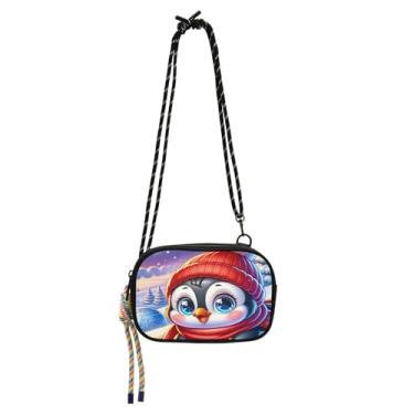 Imagem de TSENQUE Bolsa tiracolo pequena feminina bolsa de telefone carteira fofa desenho animado pinguim sobre ombro bolsas de viagem