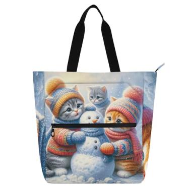 Imagem de Sacola feminina boneco de neve com zíper de lona para trabalho, bolsa de praia, utilitária, escritório, livros, presentes