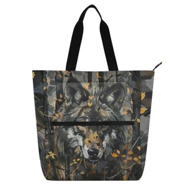 Imagem de GAIGEO Bolsas de trabalho de camuflagem lobo para mulheres, bolsa escolar de lona com zíper, presente médio para amantes de livros