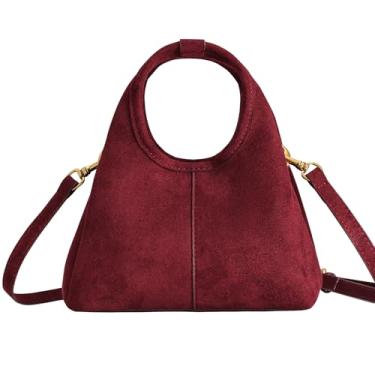 Imagem de Bolsa feminina de camurça pequena com alça superior bolsa feminina de ombro com design moderno, Borgonha