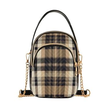 Imagem de Cactus Plants em bolsas transversais verdes, bolsas transversais modernas femininas bolsa tiracolo fashion, Xadrez nas cores preto e marrom - 1, One Size