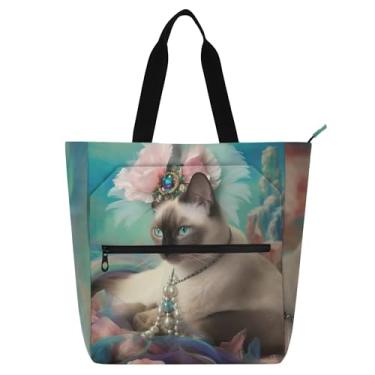 Imagem de GAIGEO Sacola de trabalho com design de gato siamês para mulheres, bolsas de lona para professores universitários, escolares, com compartimentos