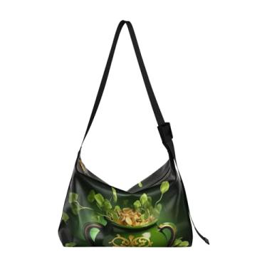 Imagem de GAIGEO Bolsa transversal de couro amores-perfeitos e flores em aquarela, bolsa transversal de couro com alça larga de couro, bolsa tiracolo masculina, St Patricks Day Money Pot and Shamrock-2, One