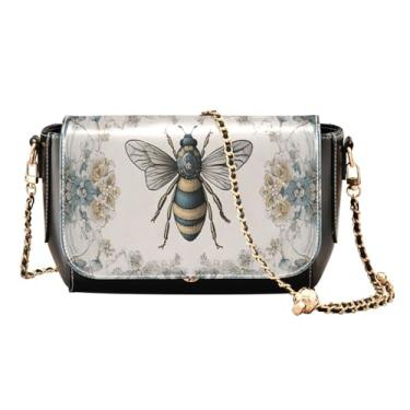 Imagem de Flamingos Bolsas transversais médias para mulheres, bolsas de ombro de couro PU, bolsa tiracolo feminina de couro, Planta retrô rosa abelha palácio vento, One Size
