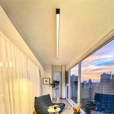 Imagem de GZZBMY LED Candeeiro de teto moderno minimalista longas luzes de teto metal alumínio acrílico candeeiros teto interior para quarto sala de estar corredor restaurante (luz quente preta, 200 cm)