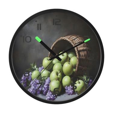 Imagem de SEHANY Relógio de parede vintage com maçã e fruta, silencioso, sem tique-taque, operado por bateria, controle de som, luz noturna, relógios de parede para sala de estar, cozinha, quarto, escritório