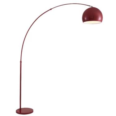 Imagem de Luminária de chão em arco vermelha, ajustável, com acabamento em metal polido, estilo vertical, ideal para decoração de interiores. Perfeita para leitura e para criar um ambiente aconchegant