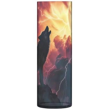 Imagem de Fantasia arte lobo uivando vaso de flores redondo bonito vasos cilíndricos para centros de mesa decoração moderna sala de estar, 30 cm x 9,9 cm