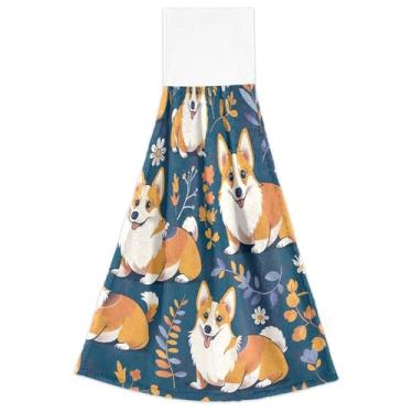 Imagem de Joisal Toalhas de mão penduradas para cozinha, cachorro fofo, flor, azul, forno, conjunto de 2, toalha decorativa de cozinha macia e absorvente, 46 x 35 cm
