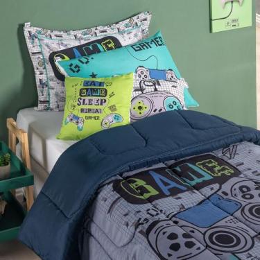 Imagem de Edredom Infantil 5 peças estampado refilado hipercal 400Fios (Game)