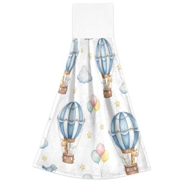 Imagem de Joisal Toalhas de cozinha com laço de pendurar balões de ar quente azul branco conjunto de 2 toalhas de gravata de forno, toalha ultra absorvente para cozinha, banheiro, 46 x 35 centímetros