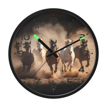 Imagem de SEHANY Relógio de parede artístico majestoso cavalos silencioso, sem tique-taque, relógio redondo operado por bateria, controle de som, luz noturna, relógios de parede para sala de estar, cozinha