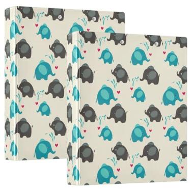 Imagem de Fichários fofos de elefantes azul-petróleo cinza escuro 3 anéis de 3 cm comporta 200 folhas, 3 pastas de anéis, fichário floral redondo, 31,5 x 27 x 6 cm, 1 pacote