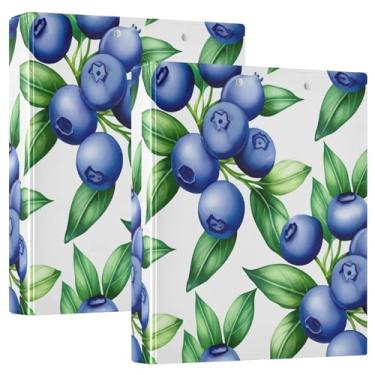 Imagem de Fichários de 3 anéis de folhas verdes de mirtilo 3 polegadas comporta 200 folhas fofas 3 pastas de anel redondo fichário de apresentação, 31,5 x 27 x 6 cm, pacote com 2