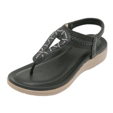 Imagem de Sandálias femininas arejadas com boca de peixe de cor sólida com sola flexível para movimento natural, macio e de suporte, Preto, 36