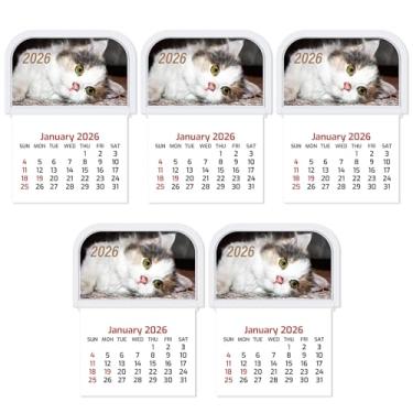 Imagem de Resurhang 5 peças 2026 mini calendário adesivo mensal para carro, parede, cartões de visita, carro, caminhão, laptop, geladeira, escritório em casa (gatinho)