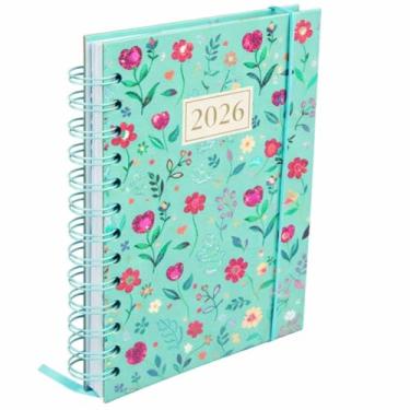 Imagem de Agenda 2026 Espiral Floral Glitter Capa Dura com Elástico Planner Mensal e Diário (VERDE ÁGUA)
